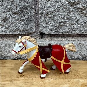 Papo Medieval Knights War Horse Red White Collectible Action Figure Figurine 5"